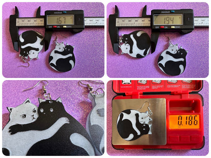 Yin and Yang Cat Earrings: Laser Cut Acrylic Cats, Kitty, Kitten, Cat, Animals, Feline, Black Cat, White Cat, Best Gifts for Her/Him/Them