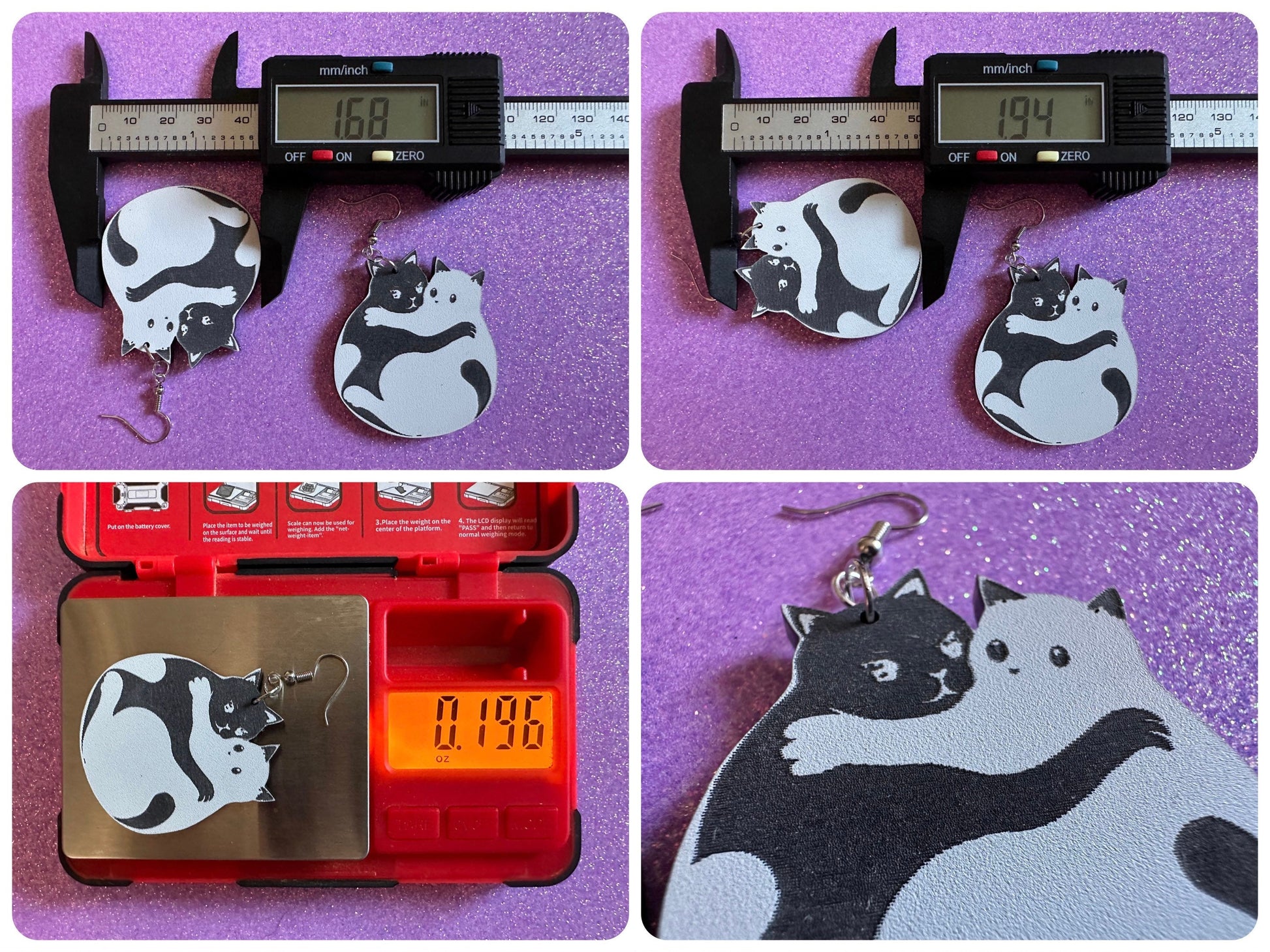 Yin and Yang Cat Earrings: Laser Cut Acrylic Cats, Kitty, Kitten, Cat, Animals, Feline, Black Cat, White Cat, Best Gifts for Her/Him/Them