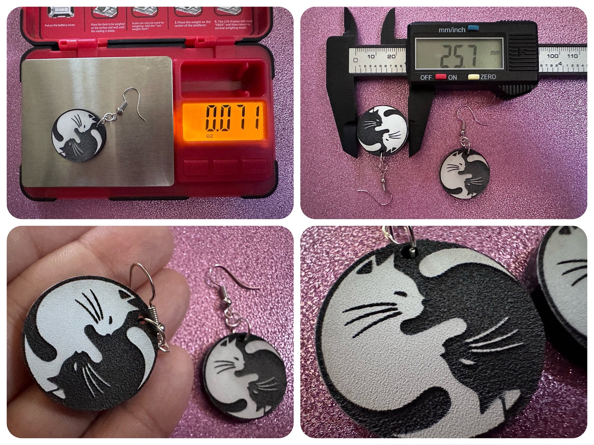 Yin and Yang Cat Earrings: Laser Cut Acrylic Cats, Kitty, Kitten, Cat, Animals, Feline, Black Cat, White Cat, Best Gifts for Her/Him/Them
