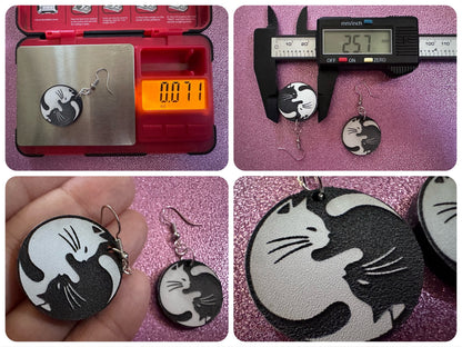 Yin and Yang Cat Earrings: Laser Cut Acrylic Cats, Kitty, Kitten, Cat, Animals, Feline, Black Cat, White Cat, Best Gifts for Her/Him/Them