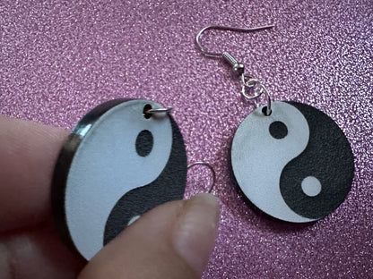 Yin and Yang Earrings: Laser Cut Acrylic Yinyang, Yin-Yang, Asian, Buddhism, Buddhist Philosophy, Zen Vibes, Best Gifts for Her/Him/Them