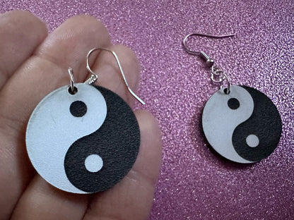 Yin and Yang Earrings: Laser Cut Acrylic Yinyang, Yin-Yang, Asian, Buddhism, Buddhist Philosophy, Zen Vibes, Best Gifts for Her/Him/Them