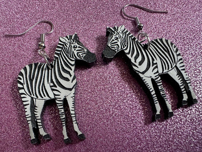Zebra Earrings: Laser Cut Acrylic Zebras, Safari, Zebras, African Animals, Zoo, Fancy, Fashion, Zebra Print, Best Gifts for Her/Him/Them