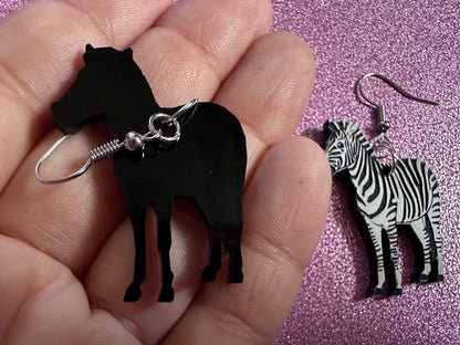 Zebra Earrings: Laser Cut Acrylic Zebras, Safari, Zebras, African Animals, Zoo, Fancy, Fashion, Zebra Print, Best Gifts for Her/Him/Them