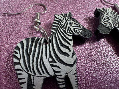 Zebra Earrings: Laser Cut Acrylic Zebras, Safari, Zebras, African Animals, Zoo, Fancy, Fashion, Zebra Print, Best Gifts for Her/Him/Them