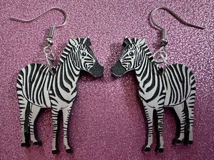 Zebra Earrings: Laser Cut Acrylic Zebras, Safari, Zebras, African Animals, Zoo, Fancy, Fashion, Zebra Print, Best Gifts for Her/Him/Them