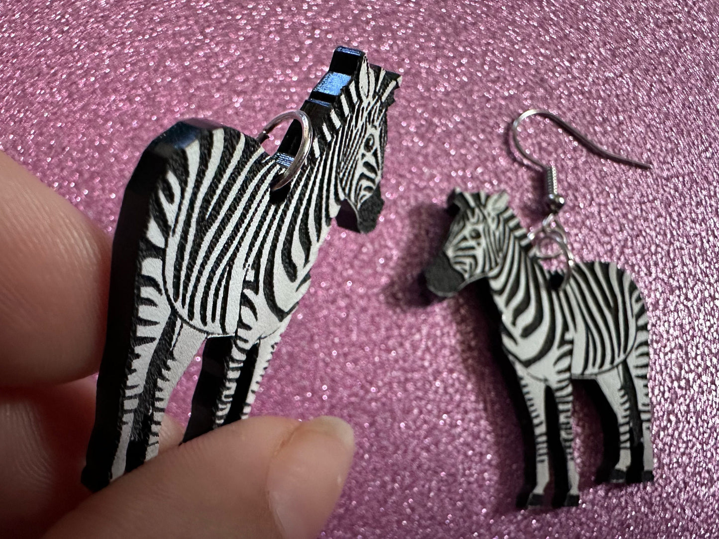 Zebra Earrings: Laser Cut Acrylic Zebras, Safari, Zebras, African Animals, Zoo, Fancy, Fashion, Zebra Print, Best Gifts for Her/Him/Them