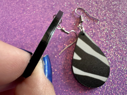 Zebra PrintEarrings: Laser Cut Acrylic Animal Print, Safari, Zebras, African Animals, Zoo, Fancy, Fashion, Best Gifts for Her/Him/Them