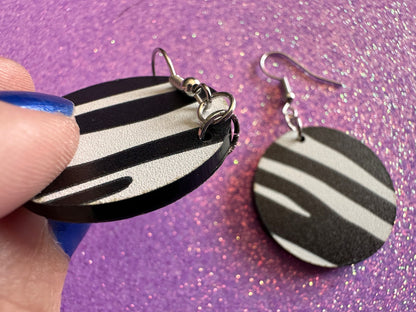 Zebra PrintEarrings: Laser Cut Acrylic Animal Print, Safari, Zebras, African Animals, Zoo, Fancy, Fashion, Best Gifts for Her/Him/Them