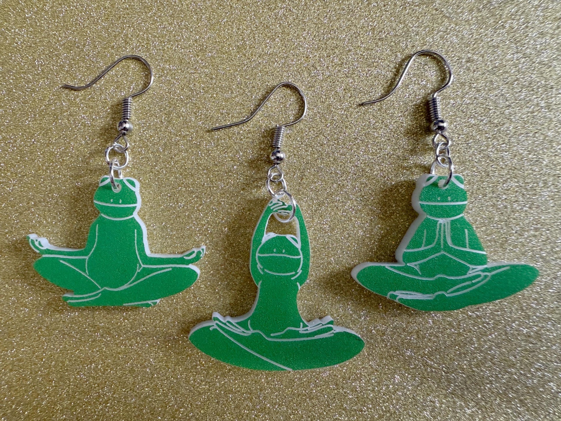 Zen Frog Earrings: Laser Cut Acrylic Yoga Frogs, Yogi Frogs, Animals, Novelty Earrings, Green Earrings, Animals, Best Gifts for Her/Him/Them
