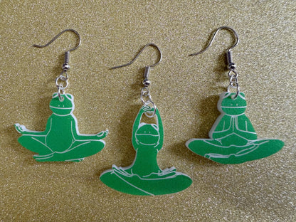 Zen Frog Earrings: Laser Cut Acrylic Yoga Frogs, Yogi Frogs, Animals, Novelty Earrings, Green Earrings, Animals, Best Gifts for Her/Him/Them