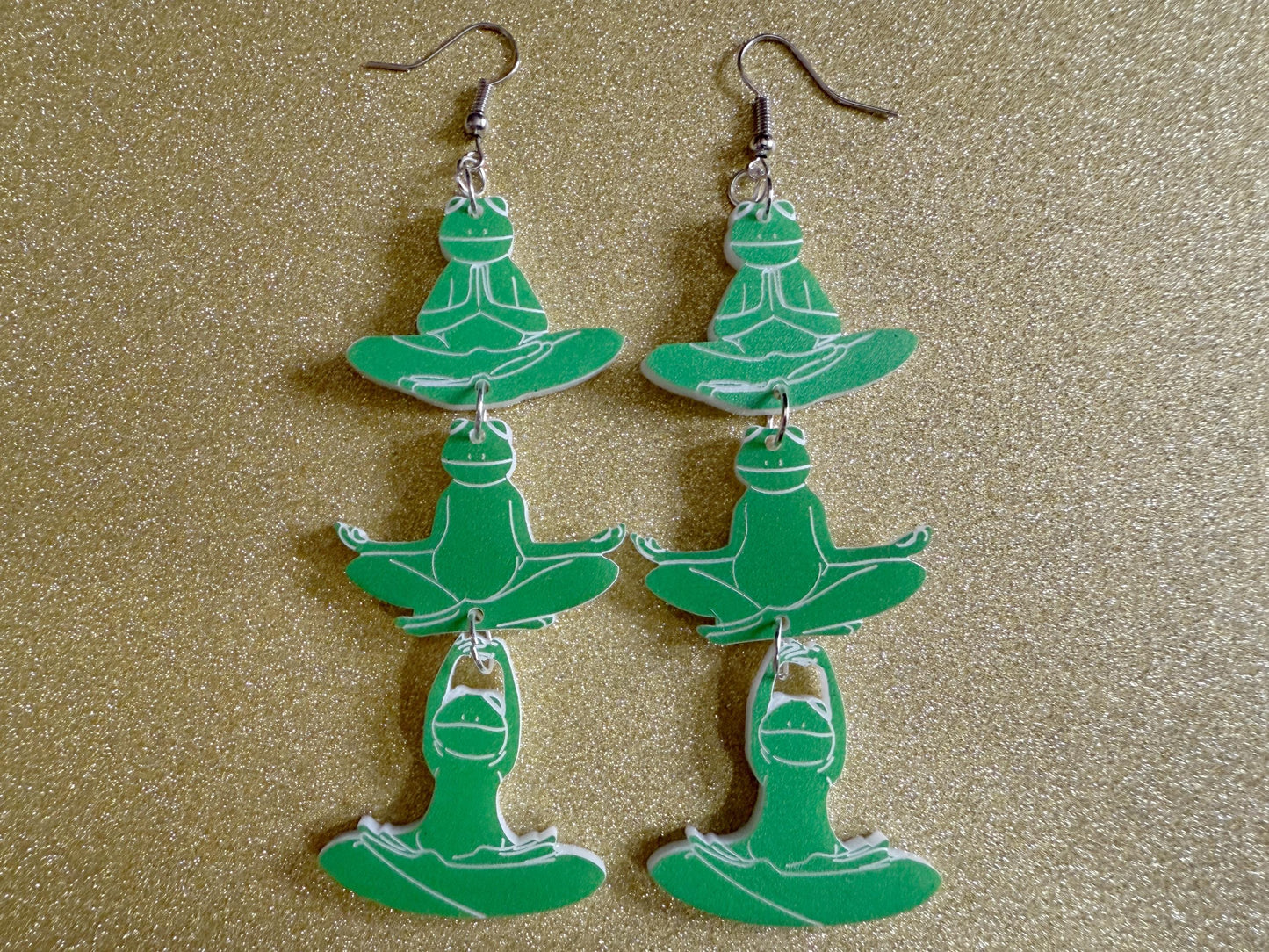 Zen Frog Earrings: Laser Cut Acrylic Yoga Frogs, Yogi Frogs, Animals, Novelty Earrings, Green Earrings, Animals, Best Gifts for Her/Him/Them