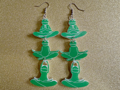 Zen Frog Earrings: Laser Cut Acrylic Yoga Frogs, Yogi Frogs, Animals, Novelty Earrings, Green Earrings, Animals, Best Gifts for Her/Him/Them