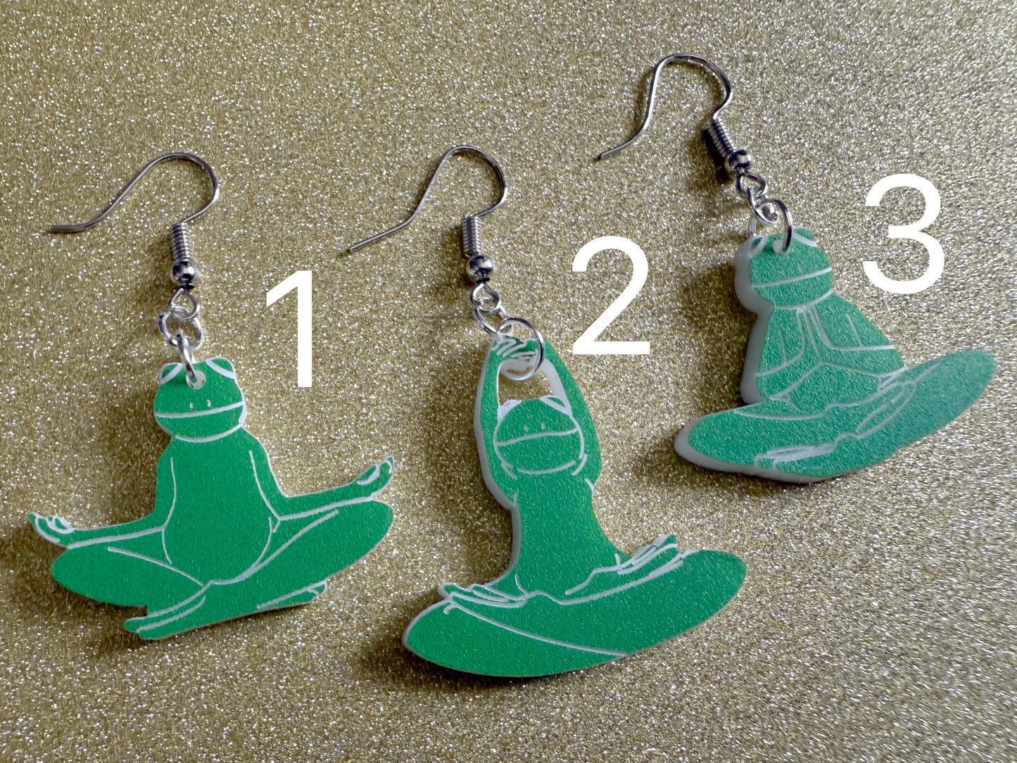 Zen Frog Earrings: Laser Cut Acrylic Yoga Frogs, Yogi Frogs, Animals, Novelty Earrings, Green Earrings, Animals, Best Gifts for Her/Him/Them