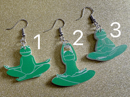 Zen Frog Earrings: Laser Cut Acrylic Yoga Frogs, Yogi Frogs, Animals, Novelty Earrings, Green Earrings, Animals, Best Gifts for Her/Him/Them