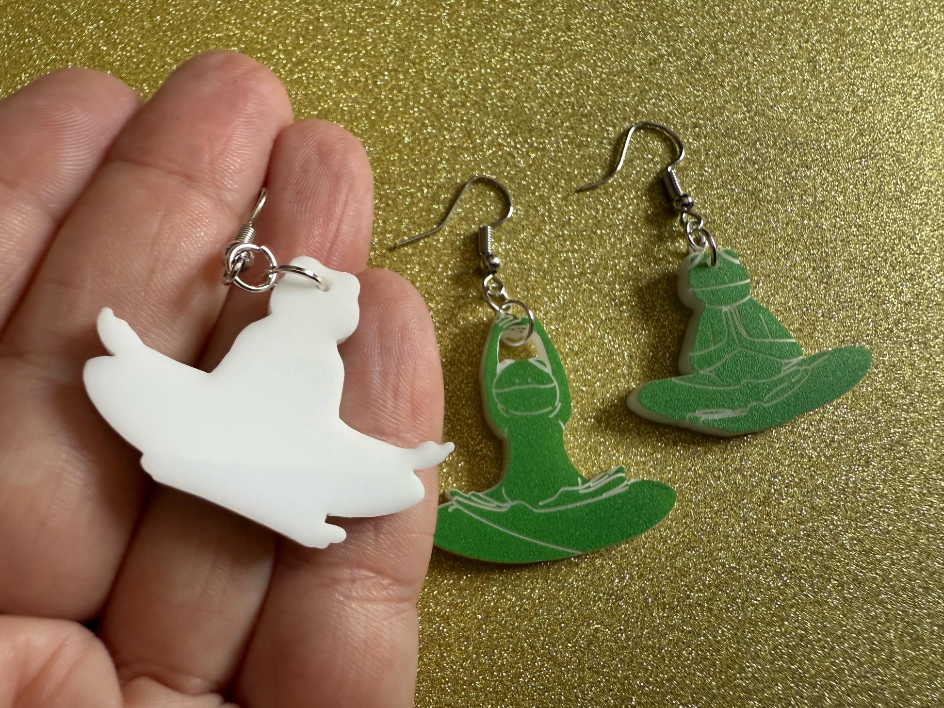 Zen Frog Earrings: Laser Cut Acrylic Yoga Frogs, Yogi Frogs, Animals, Novelty Earrings, Green Earrings, Animals, Best Gifts for Her/Him/Them