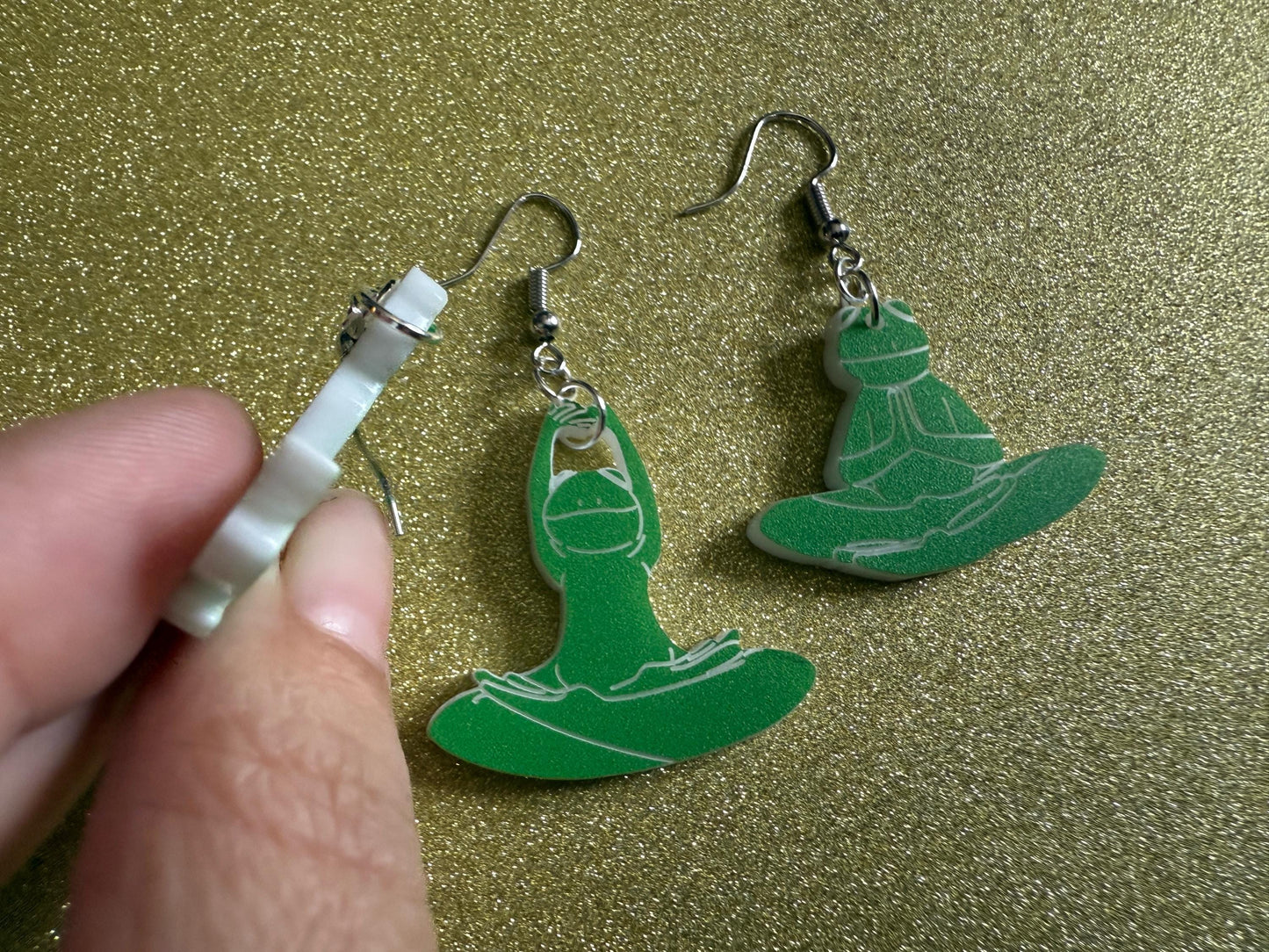 Zen Frog Earrings: Laser Cut Acrylic Yoga Frogs, Yogi Frogs, Animals, Novelty Earrings, Green Earrings, Animals, Best Gifts for Her/Him/Them