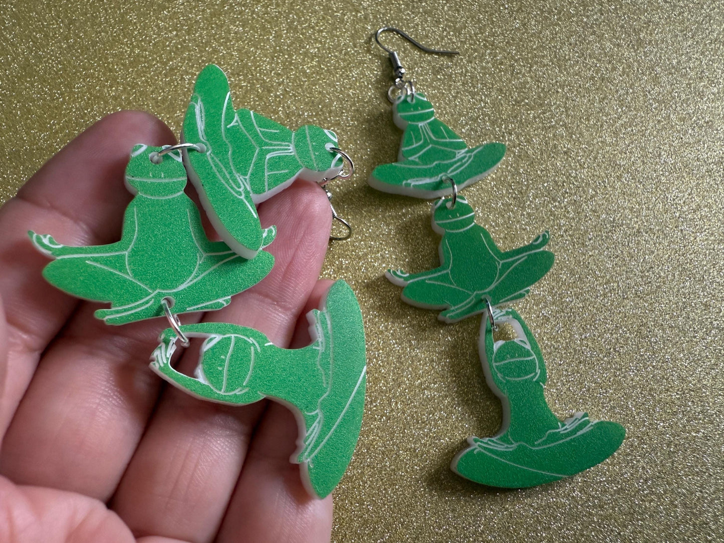 Zen Frog Earrings: Laser Cut Acrylic Yoga Frogs, Yogi Frogs, Animals, Novelty Earrings, Green Earrings, Animals, Best Gifts for Her/Him/Them