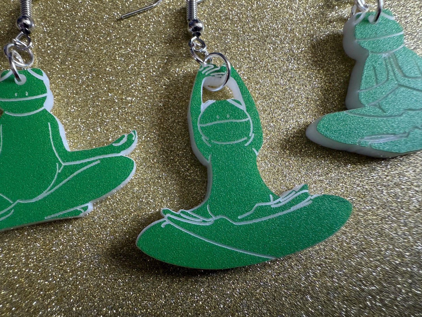Zen Frog Earrings: Laser Cut Acrylic Yoga Frogs, Yogi Frogs, Animals, Novelty Earrings, Green Earrings, Animals, Best Gifts for Her/Him/Them