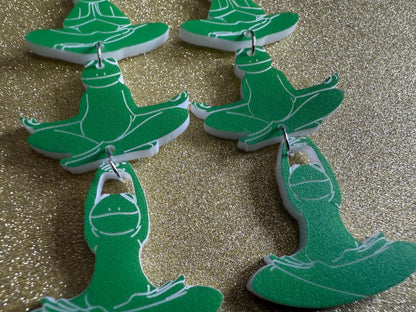 Zen Frog Earrings: Laser Cut Acrylic Yoga Frogs, Yogi Frogs, Animals, Novelty Earrings, Green Earrings, Animals, Best Gifts for Her/Him/Them