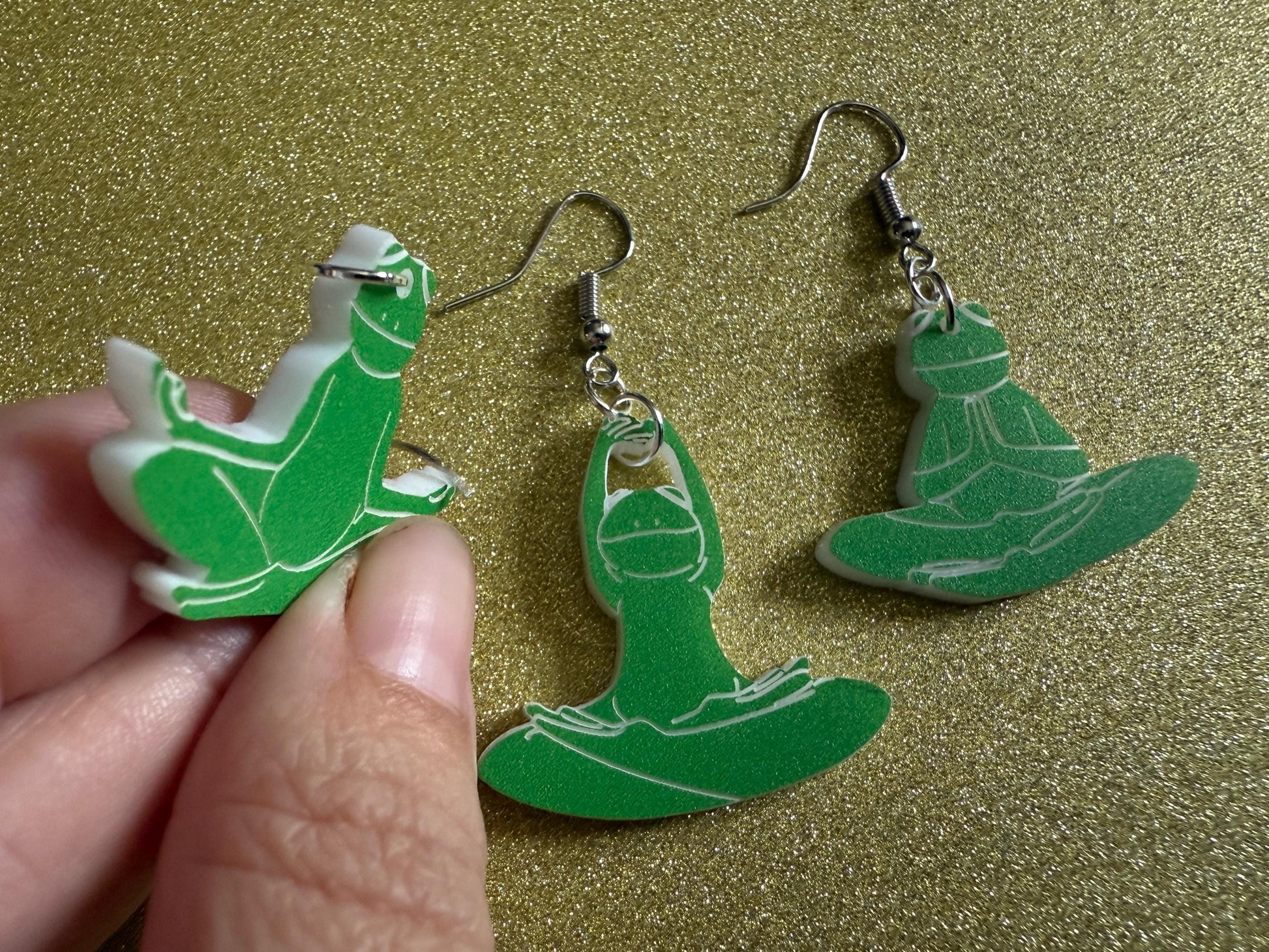 Zen Frog Earrings: Laser Cut Acrylic Yoga Frogs, Yogi Frogs, Animals, Novelty Earrings, Green Earrings, Animals, Best Gifts for Her/Him/Them