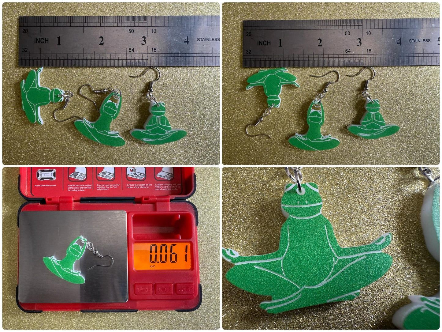 Zen Frog Earrings: Laser Cut Acrylic Yoga Frogs, Yogi Frogs, Animals, Novelty Earrings, Green Earrings, Animals, Best Gifts for Her/Him/Them